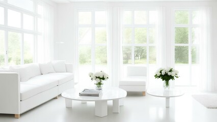 Fototapeta premium modern living room with window white wall