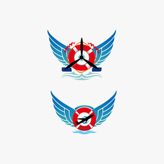 wing logos and float tires with the shape of the plane