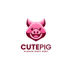 Vector Logo Illustration Cute Pig Gradient Colorful Style