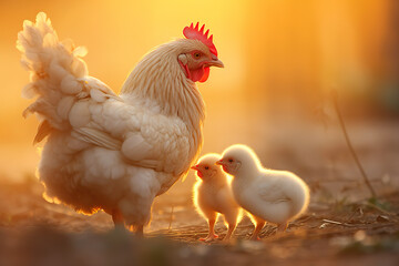 Chicken cubs with mother hen