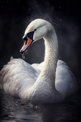 Fototapeta premium White swan portrait on dark background