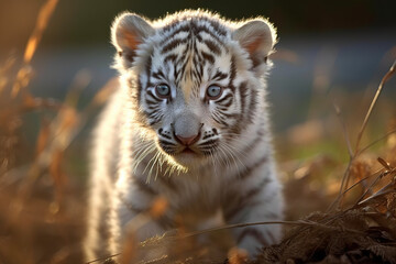 Naklejka premium Cute white tiger cub portrait