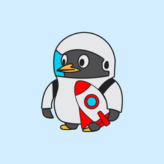 Penguin logo,.penguin using astronaut suit icon. Flat cute and funny penguin cartoon for kids education and children and shirt design