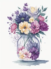 Rose Vase flowers clipart scattered water color, Lilies clipart rose flower