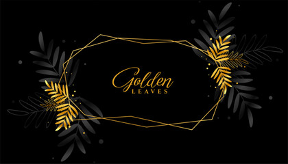 abstract luxury frame with golden and black leaves invitation card vector
