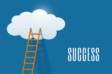 Success and progress concept with wooden ladder leading to white cloud vector