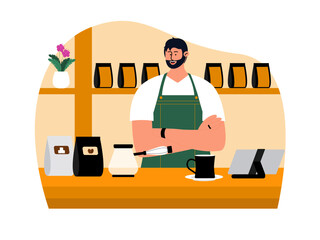 Coffee shop vector illistration. Coffee shop flat illustration. City cafe. Summer urban spring landscape. Flat design concept.