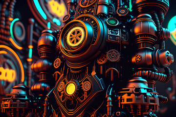 Glowing steampunk with neon ambiance
