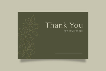 Printable Luxury Thank You Template for Small Online Business, Decorated with foliage and green background. Suitable for Fashion, Cosmetic, Beauty, Jewellery Brand