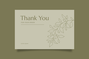 Printable Luxury Thank You Card Template for Small Online Business, Decorated with Foliage and Cream Background. Suitable for Spa, Beauty, Fashion, Cosmetic Brand