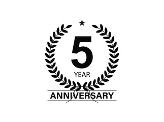 5 years anniversary logo template isolated on white, black and white background. 5th anniversary logo.