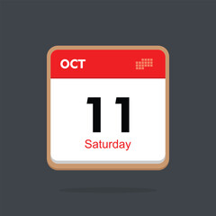 saturday 11 october icon with black background, calender icon