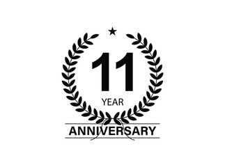 11 years anniversary pictogram vector icon, 11th year birthday logo label, black and white stamp isolated.