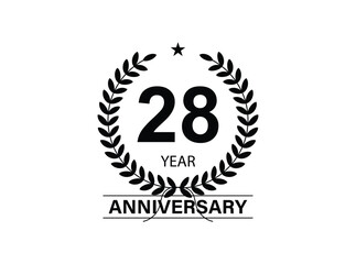 28 years anniversary logo template isolated on white, black and white background. 28th anniversary logo.