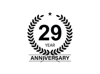 29 years anniversary logo template isolated on white, black and white background. 29th anniversary logo.