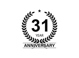 31 years anniversary logo template isolated on white, black and white background. 31th anniversary logo.