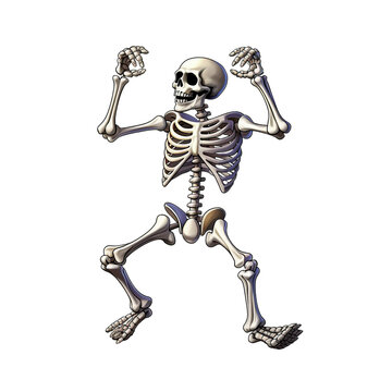 Dancing skeleton illustration transparent background, Generative ai
