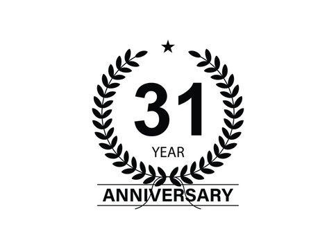 31 years anniversary logo template isolated on white, black and white background. 31th anniversary logo.