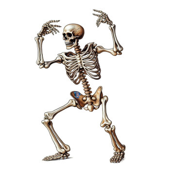 Dancing skeleton illustration transparent background, Generative ai