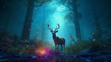 Illustration of a Deer Hologram Ai Generative
