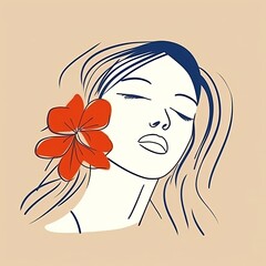 Abstract woman portrait with flowers in minimalist style, One line drawing, for mother's day and women's day, Generative ai