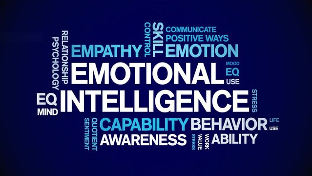 Emotional intelligence animated tag word cloud;text design animation kinetic typography seamless loop.