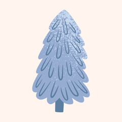 Christmas tree, fir in a naive children's style. Autumn colored illustration. Clipart for the design of greeting cards, invitations, prints, stickers and patterns.