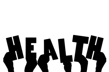 Obraz premium Digital png illustration of hands with health text on transparent background