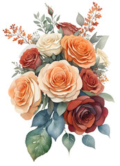 roses watercolor realistic on transparent background,generative ai