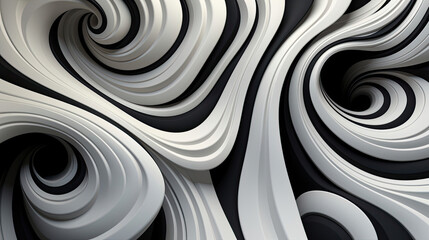 Mesmerizing op art with contrasting black and white patterns.