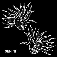 Gemini Zodiac Sign Coloring Page. Coloring Book in Steampunk Style.