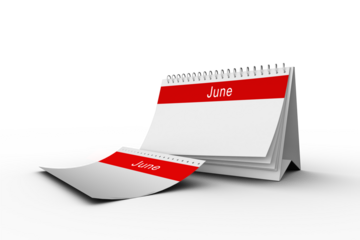 Digital png illustration of red and white calendar with june text on transparent background