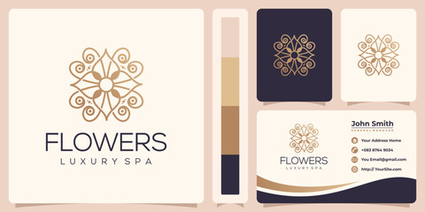 Minimalist flower monoline logo and business card