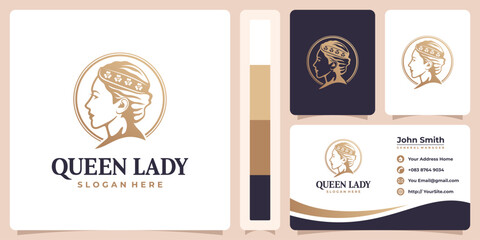 Queen lady beauty woman logo and business card concept