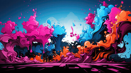 Fototapeta na wymiar Create an urban graffiti-inspired abstract background with vibrant colors (electric blue, hot pink, neon green). Include abstract shapes, spray paint effects, and intricate line work for an energetic 