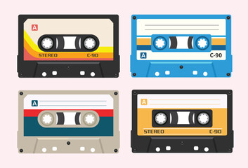 colorful Retro audio tape cassette collection
