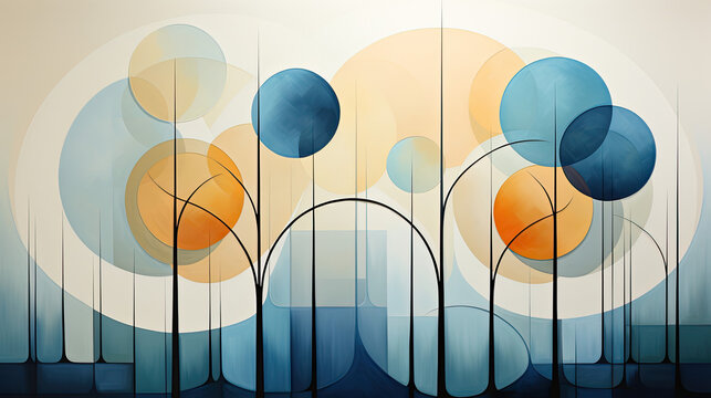 Gentle background with minimalist shapes and pastel shades promoting proportion and serenity.