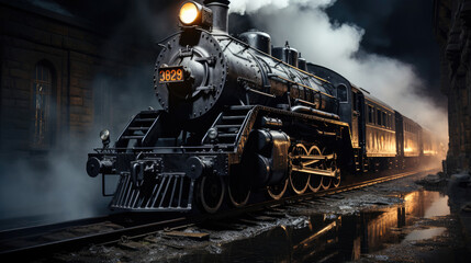 Obraz premium Black and white depiction of a steam locomotive