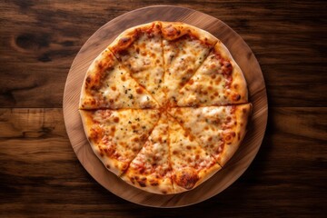 pepperoni pizza is sitting on a wooden cutting board, created by Generative AI