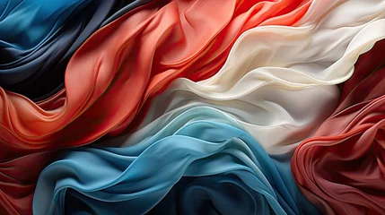 Fototapete Kinder Create an abstract artwork inspired by the flag of France, featuring flowing surrealism elements. Think of soft sculptures and precisionist lines to depict the flag's colors of blue, red, and white. A
