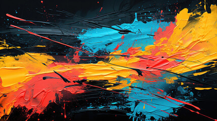 Modern abstract background with bold brushstrokes and vibrant neon colors.