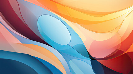 Abstract background portraying balance and harmony through complementary colors like orange and blue, and incorporating elements like Yin and Yang symbols and symmetrical arrangements.