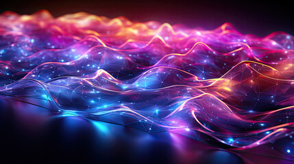 Modern abstract background with digital transformation theme in metallic grey, photon blue, and quantum purple.