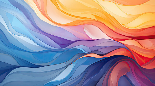 Abstract background portraying balance and harmony through complementary colors like orange and blue, and incorporating elements like Yin and Yang symbols and symmetrical arrangements.