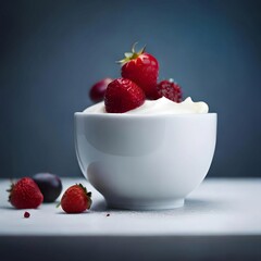 Jar with fruits and yogurt, fruit jar, strawberry, chantilly, blue jar, transparent jar, fruits, mint, blueberry.