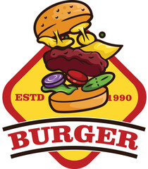 Vector food burger illustration for food bussiness and gaming team isolated 