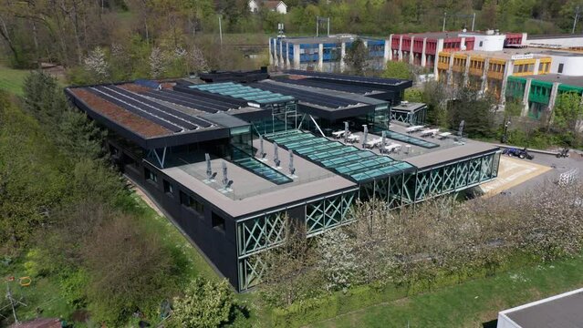 Aerial of the International Basketball Federation Headquarters in Mies, Switzerland