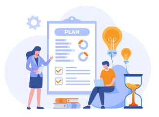 Business plan concept, target, finance, start up strategy, team work, management company, flat vector banner for landing page website