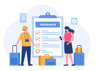 Travel insurance concept, protection, safe, business trip, traveler, vacation, airplane accident, policy flat vector banner for landing page website