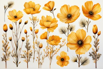 Yellow flowers watercolor background. Generative AI - obrazy, fototapety, plakaty